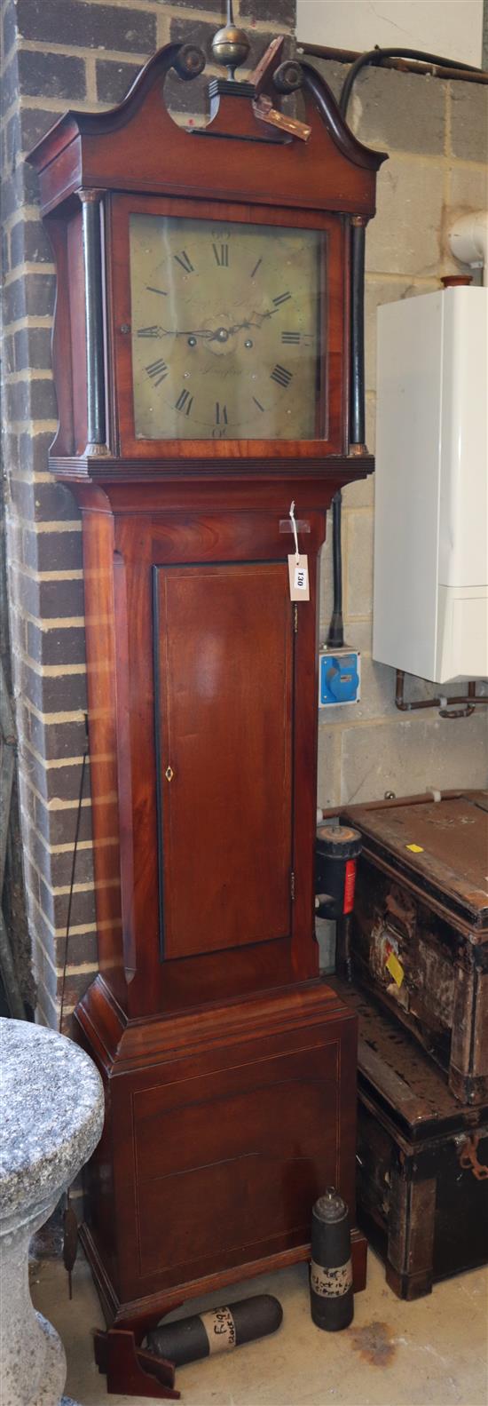 A George III mahogany eight day longcase clock, the brass dial marked Stump & Bubb, Bradford, (weights and pendulum present) W.44cm, D.